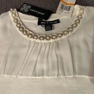 Cable & Gauge Ivory Sleeveless Blouse with Embellished Neckline